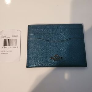 NWT Coach Flat Card Case Metalic Mineral Teal / Dark Gunmetal